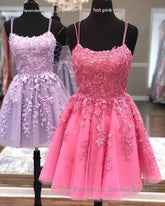 Short Light Lace Semi Formal Prom Dresses, Short Lace Graduation Homecoming Dresses